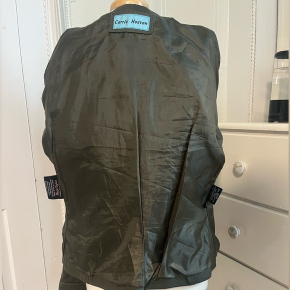 Vintage Forest Green Genuine Leather Moto Jacket Carrie Horton Size 14 - Picture 10 of 15